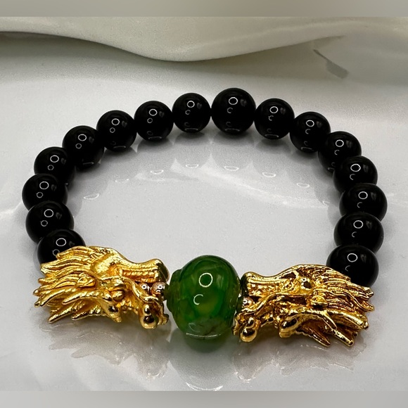 ONYX + AGATE NATURAL STONES BRACELET size 7.5” - Picture 4 of 9